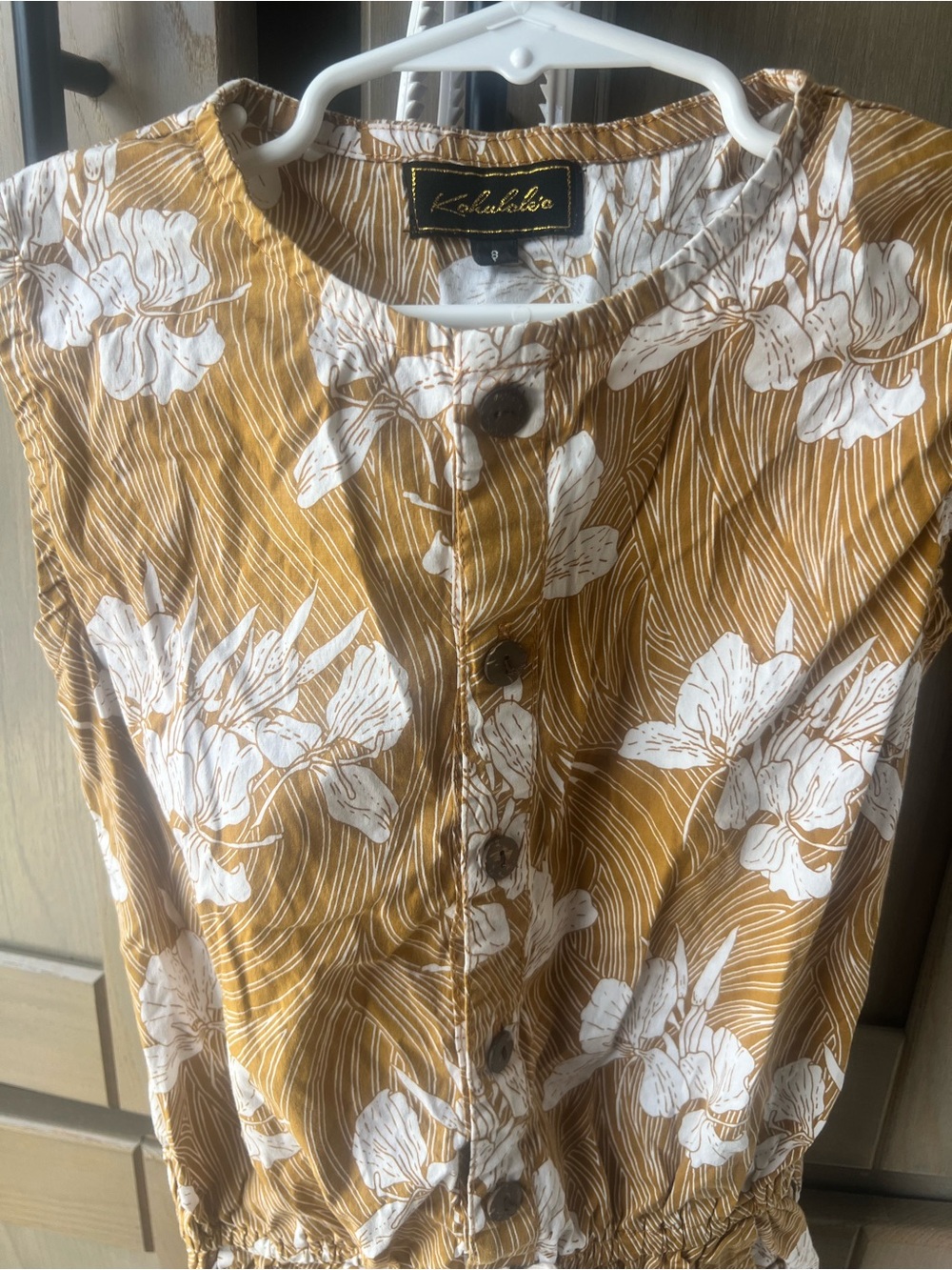 Kahulale’a Girls' Mustard Floral Button-Front Romper Size 8